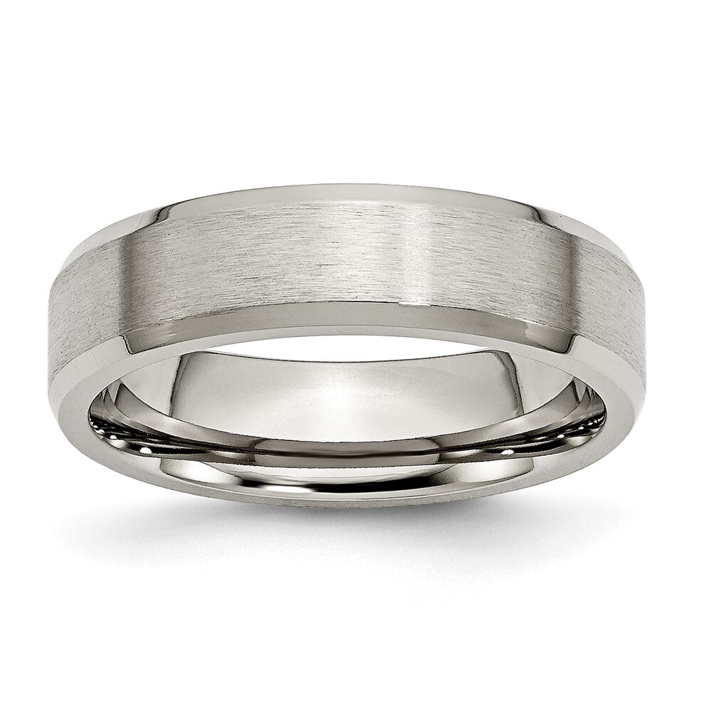 Titanium Brushed and Polished 6mm Beveled Edge Band Ring Size 12