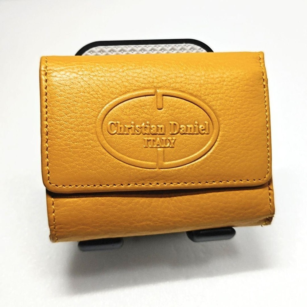 Christian Daniel Italian Leather Yellow Trifold Wallet