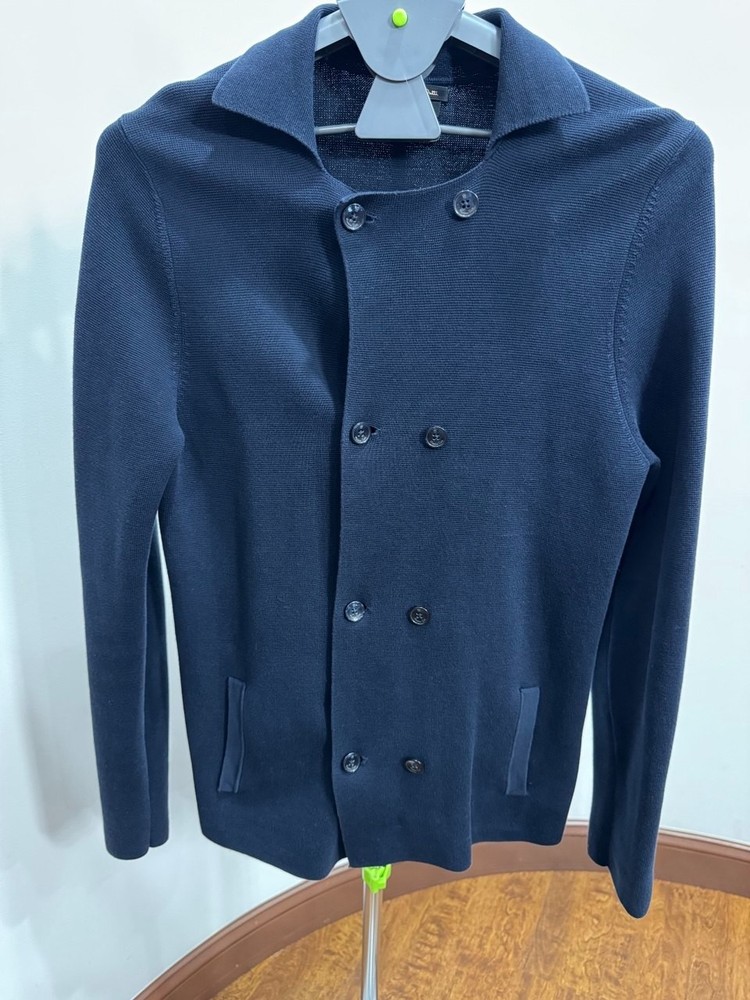 Massimo Dutti navy blue knit cardigan men size M extrafine cotton