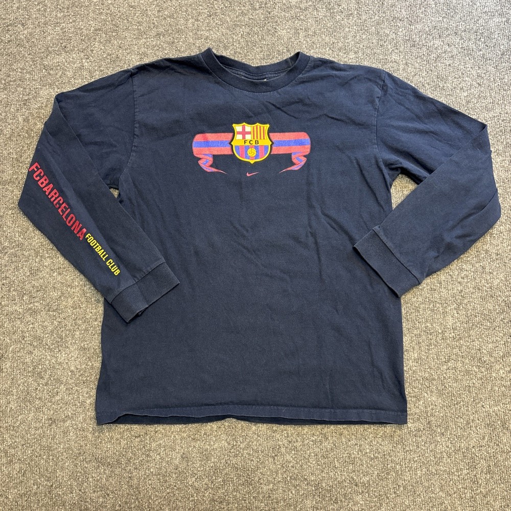Vintage Nike FC Barcelona Long Sleeve T Shirt Men’s Small Blue #10 Ronaldinho