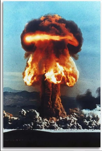 Retro Propaganda Nuclear Atomic Bomb Explosion Scene Canvas-Framed (Ready To Han