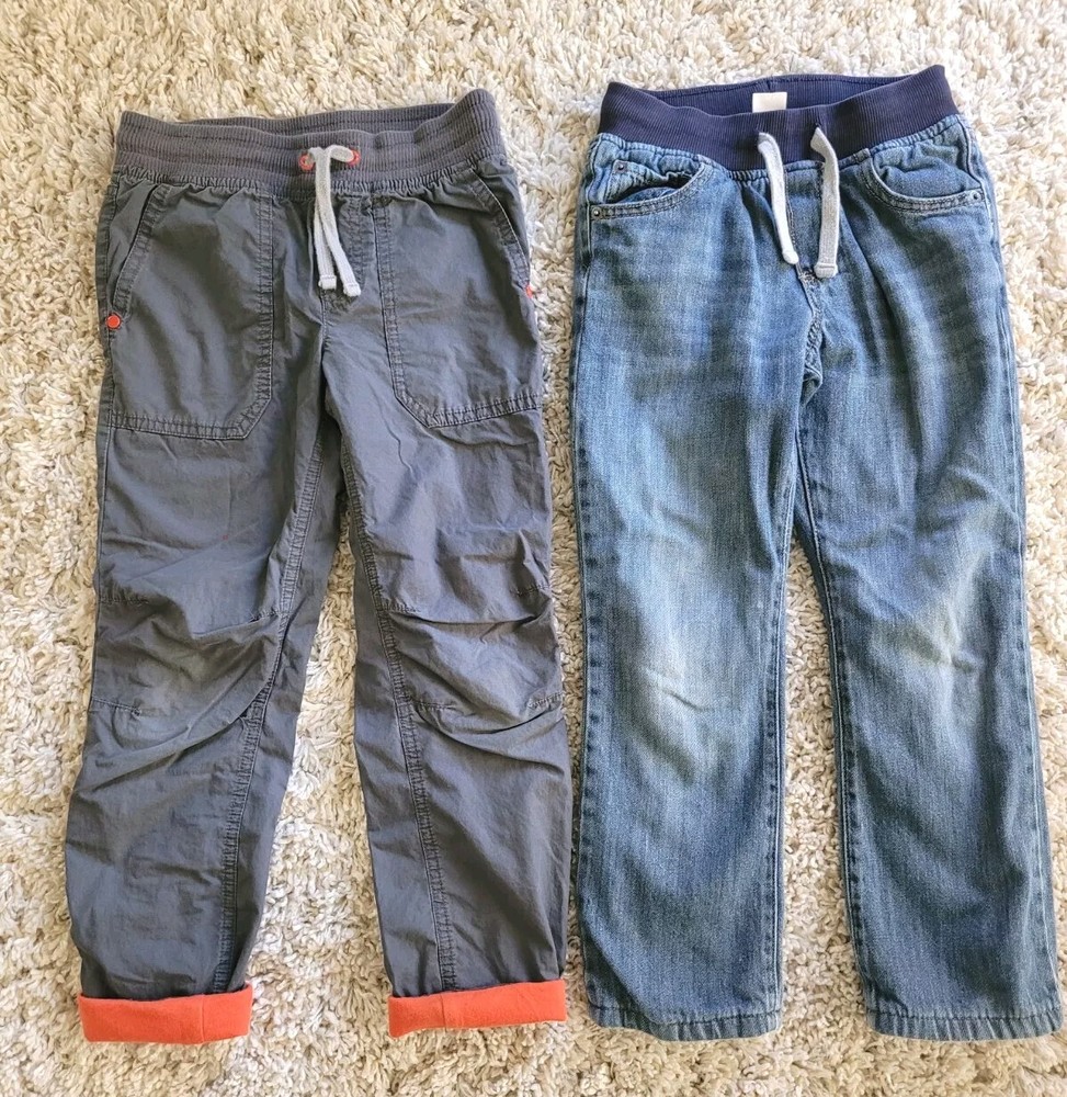 Lot 2  Fleece Lined Pants Straight Sz 6 Erastic Waist Jean Cargo Gymboree Crazy8