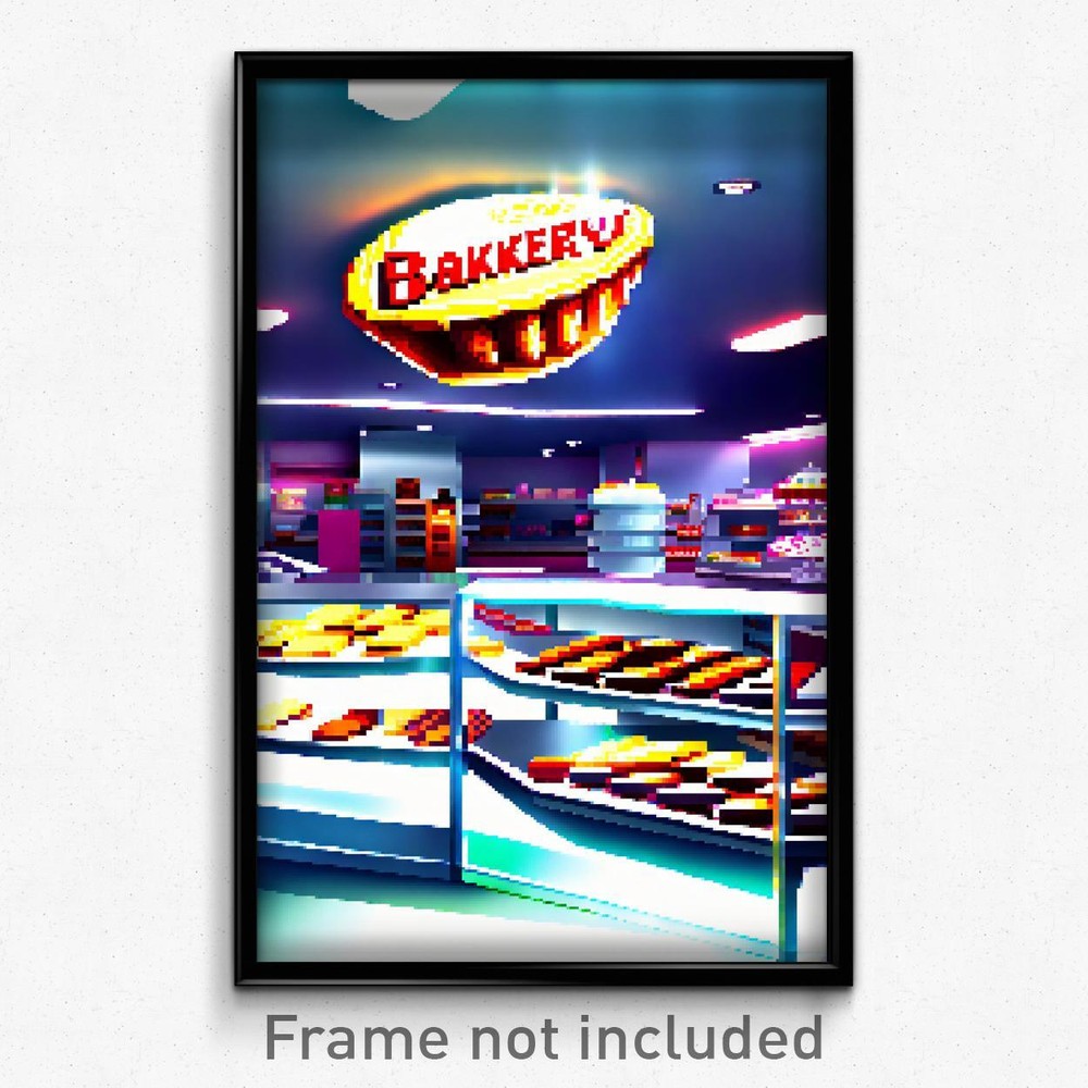 8 Bit Glossy Bakery Pixel Art Poster - Psychedelic Trippy Video Game Print