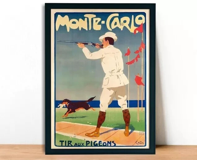 Monte Carlo Tir Aux Pigeons Vintage Travel Poster