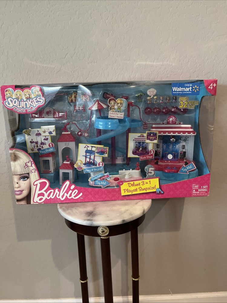 Barbie Squinkies Delux 3 In 1 Playset 32 Pieces New In Box Terrific Gift Idea