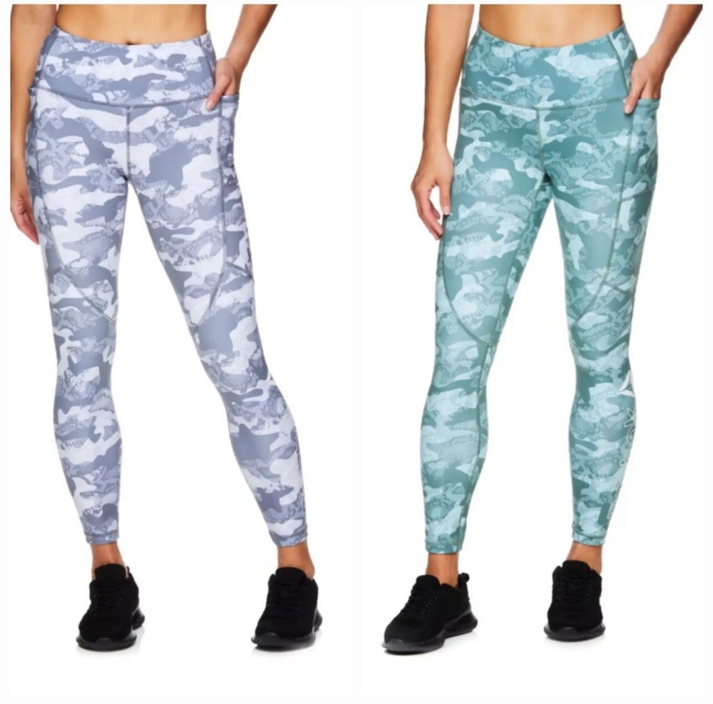 2 Reebok  7/8 leggings, Grey & Green Color, New Without Tags