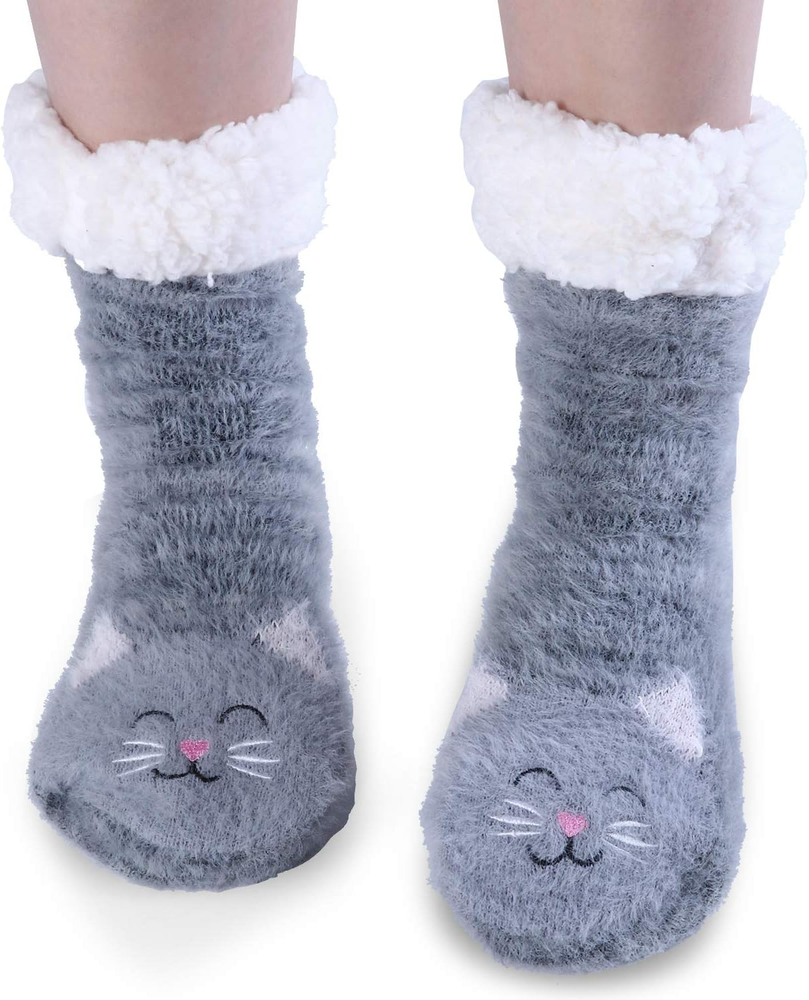 Women’S Fuzzy Slipper Socks with Grippers Cozy Warm Cute Animal Gifts