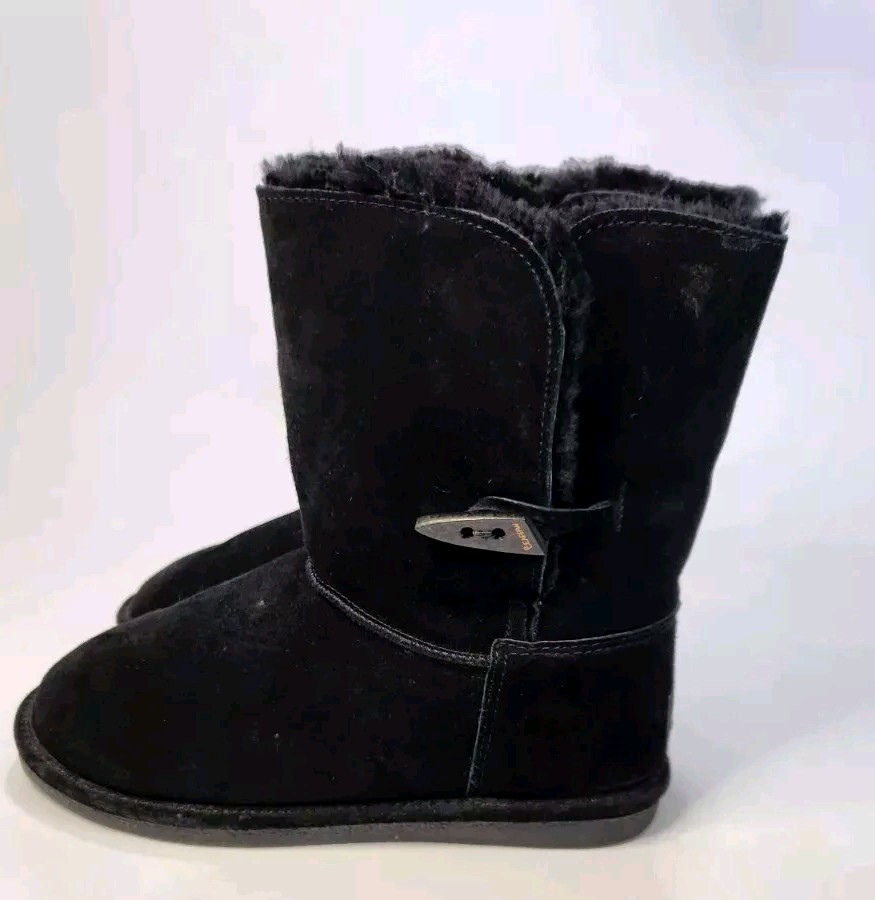 BEARPAW Abigail Black Suede Winter Boots Women Size 9 M Wool Lined