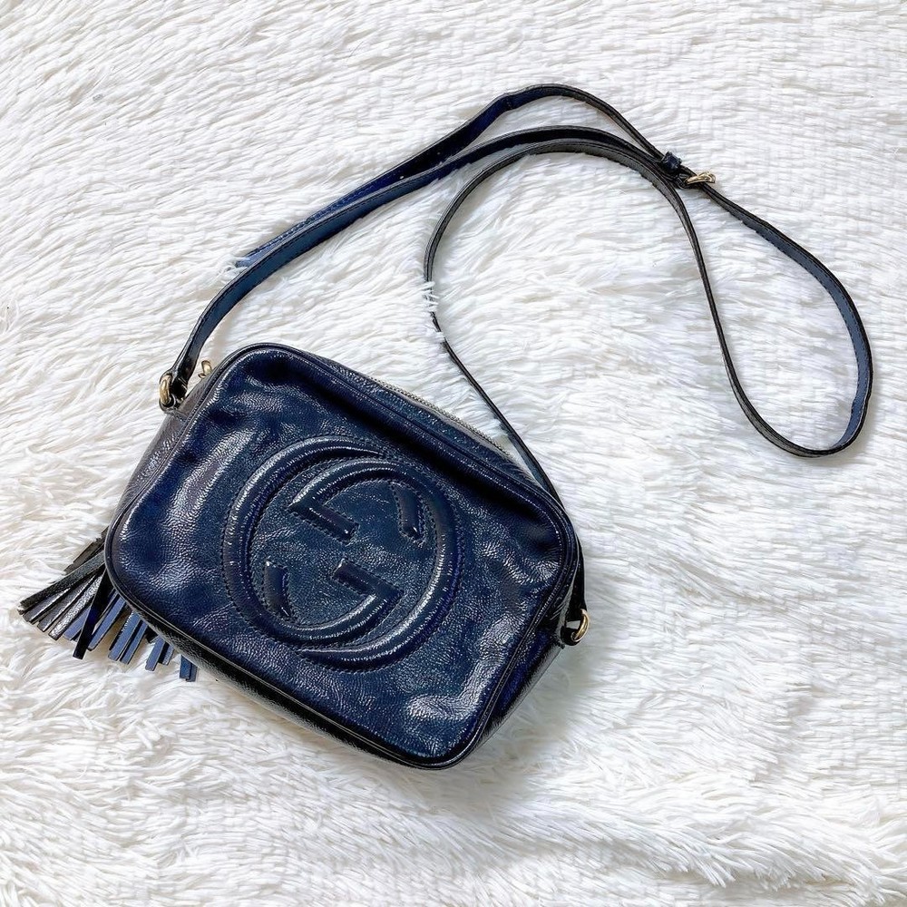 Gucci Soho Convertible Shoulder Bag in Patent Leather with GG Canvas