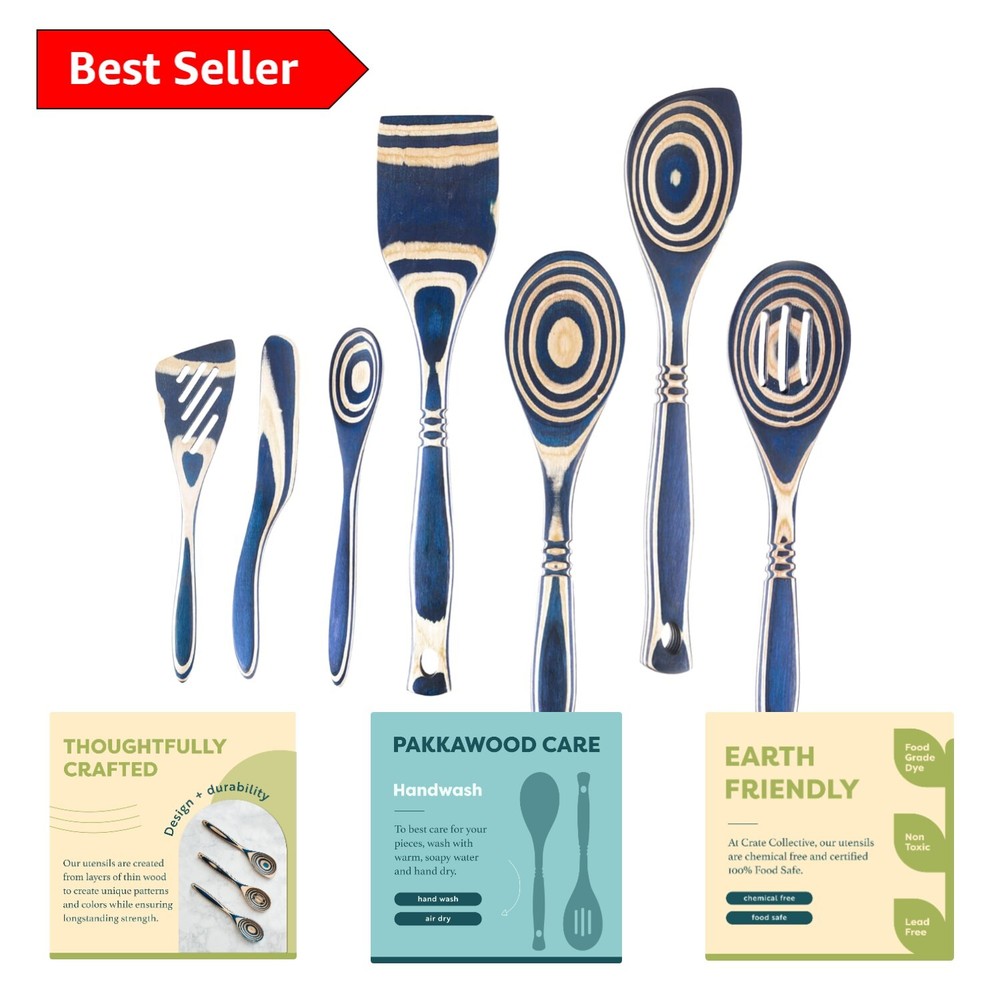 Stain-Resistant 7-Piece Pakkawood Utensil Ensemble - Safe for Non-Stick Cookware