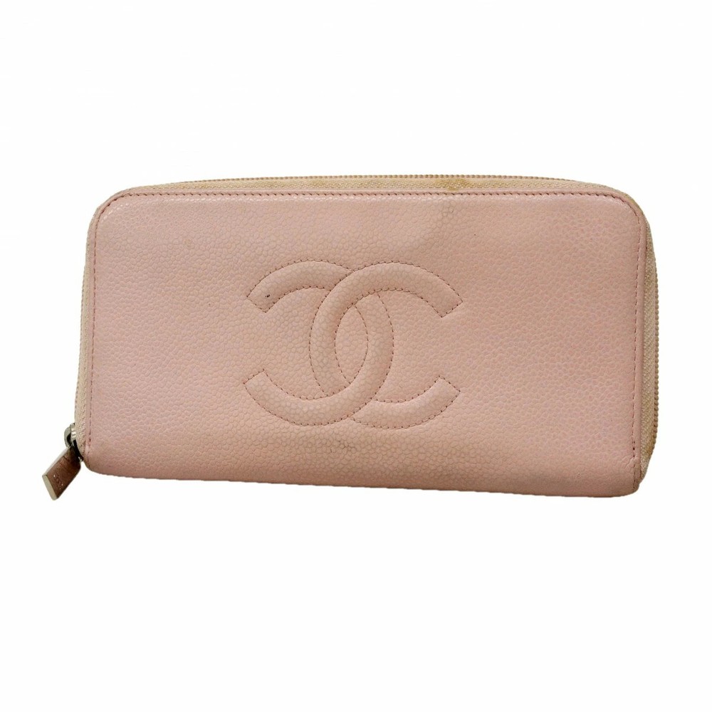 CHANEL Long Wallet Caviar Leather Pink Silver HW Women's Used