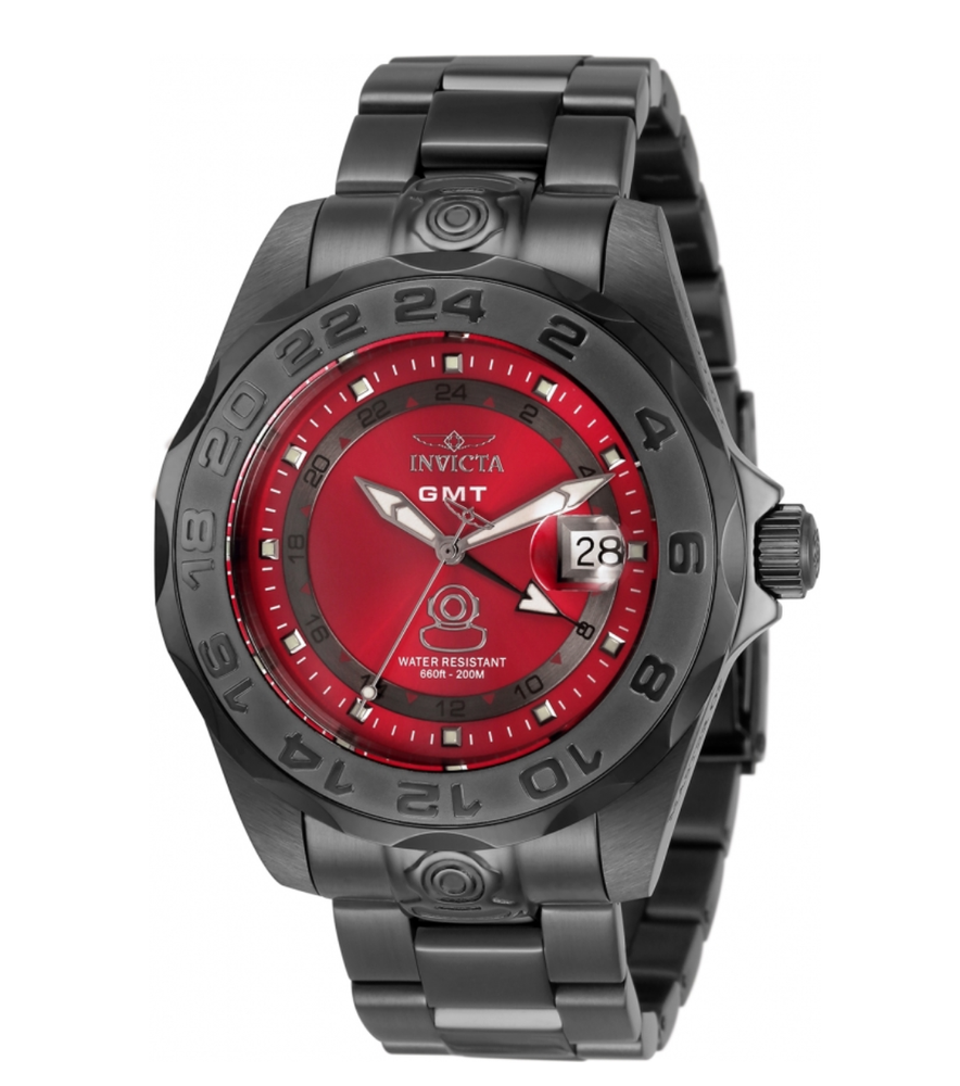 Invicta Pro Diver GMT Men's 44mm Red Dial SWISS Quartz Gunmetal Watch 33568