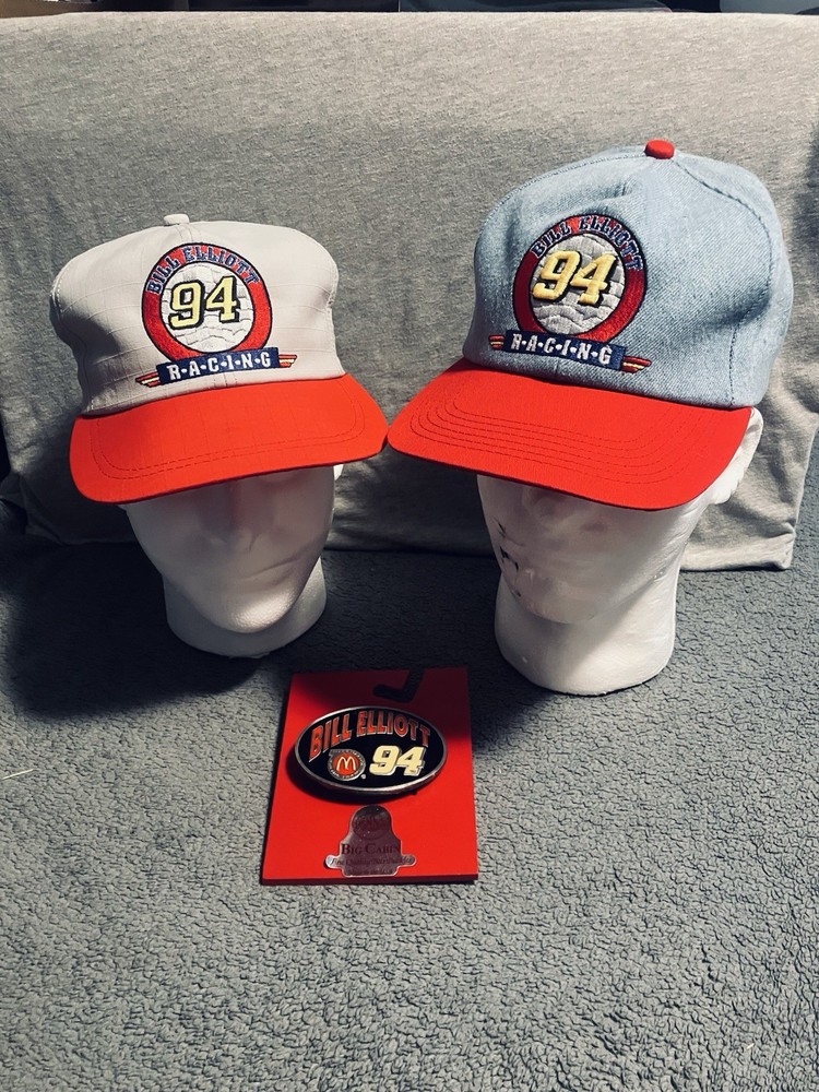 Vintage NASCAR #94 Bill Elliott Racing K-Products Hats & Belt Buckle Made In USA