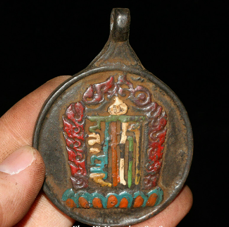 6CM Old Tibet Bronze Painting Buddhism Temple Buddhist altar Amulet Pendant