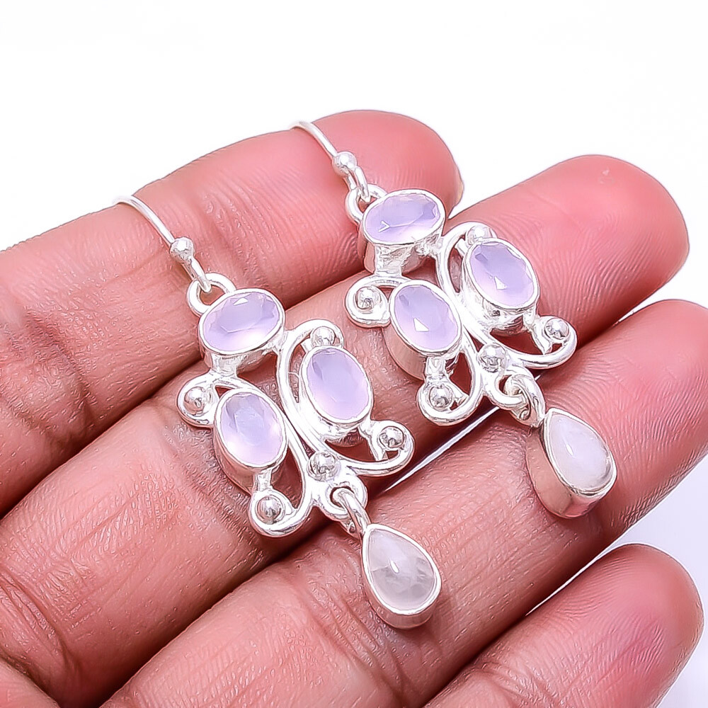 Pendiente de plata de ley 925 con múltiples pinzas de ópalo lechoso 1,95