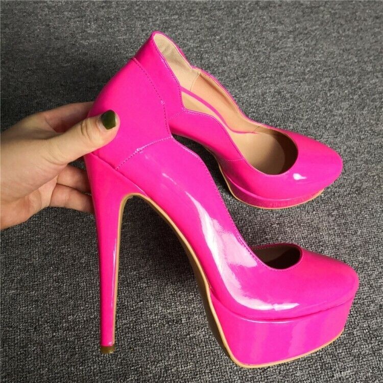 Women Platform Pumps Round Toe Slim High Heel Fuchsia Shoes party Plus Size US11