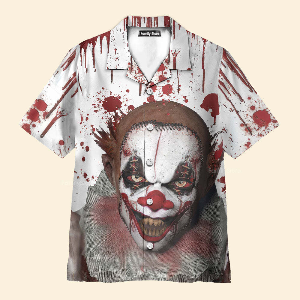 Scary Halloween Clown Face Hawaiian Shirt Men’s US Size Summer Style New
