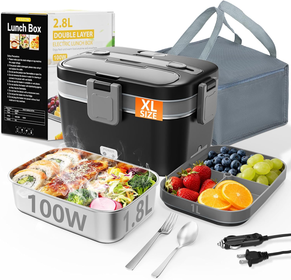Electric Lunch Box for Adults, 2.8L Double Layer 100W Fast Heated Lunch Box, Hea