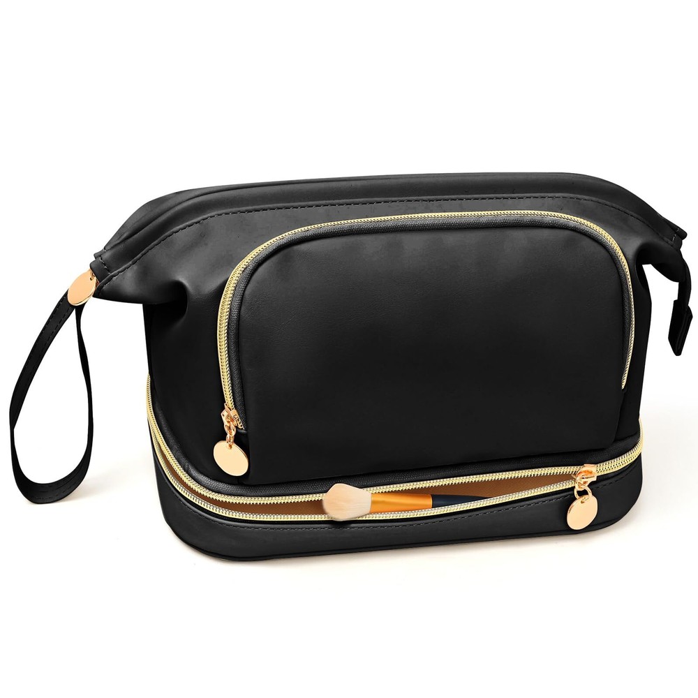 Spacious Double Layer Makeup Bag Organizer for Women Toiletry Cosmetics