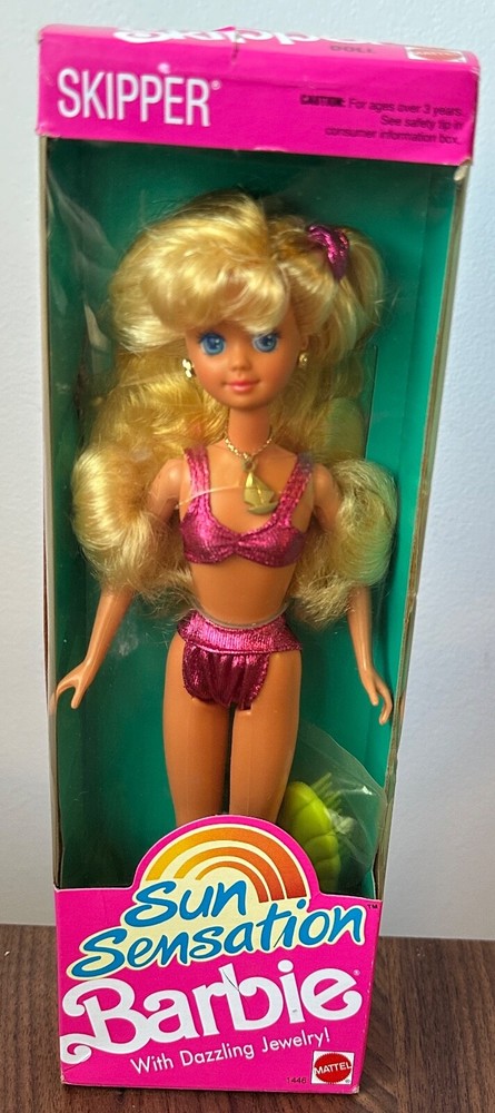 Sun Sensation Skipper Barbie Doll 1446 Blonde Hair Blue Eyes 1991 New PP