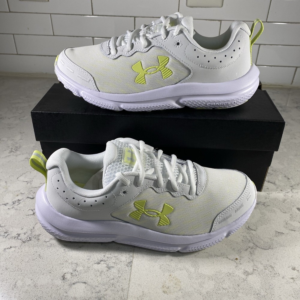 Under Armour Charged Assert 10 White Sonic Yellow Running Shoe Size 8.5