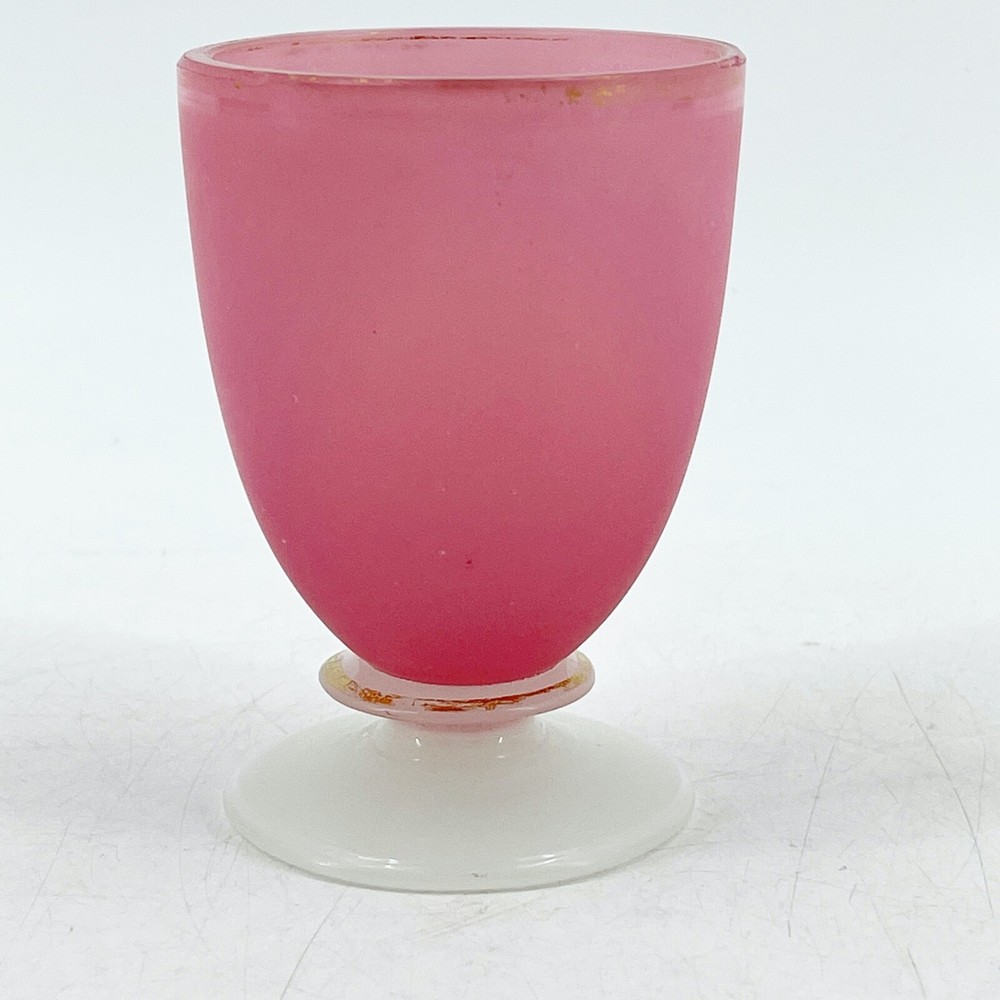 Antique Hand Blown Glass Footed Cup French Style Frosted Satin Pink Gold Trim