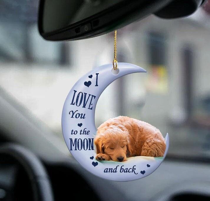 Goldendoodle Dog I Love You To The Moon And Back Car Ornament
