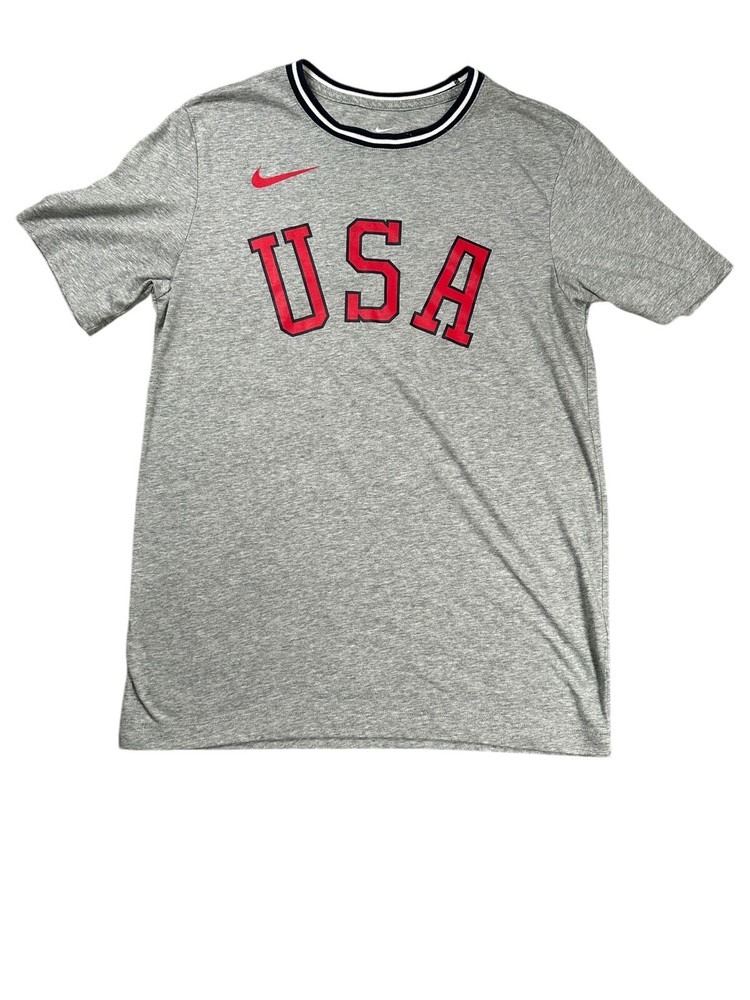 Nike Team USA Short Sleeve Colorblock Tee Gray Small Sportswear Collar