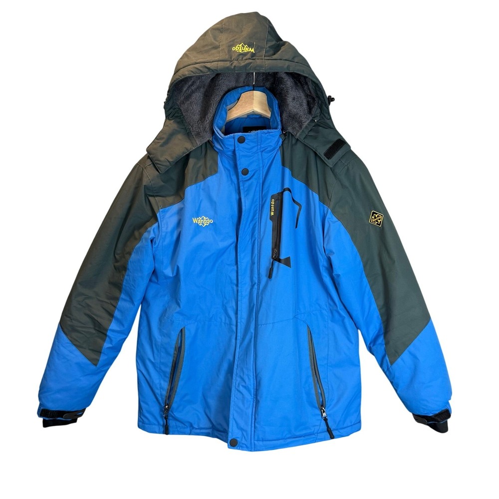 Wantdo Men's Waterproof Ski Jacket Hooded Parka Blue Gray Size M