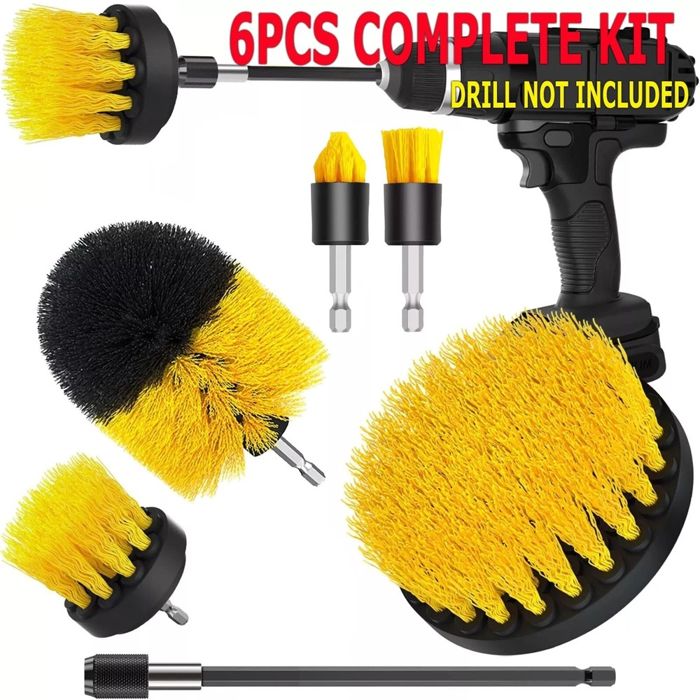 6 Pack Drill Brush Attachment Scrubber Brushes Set Kit with Adapter