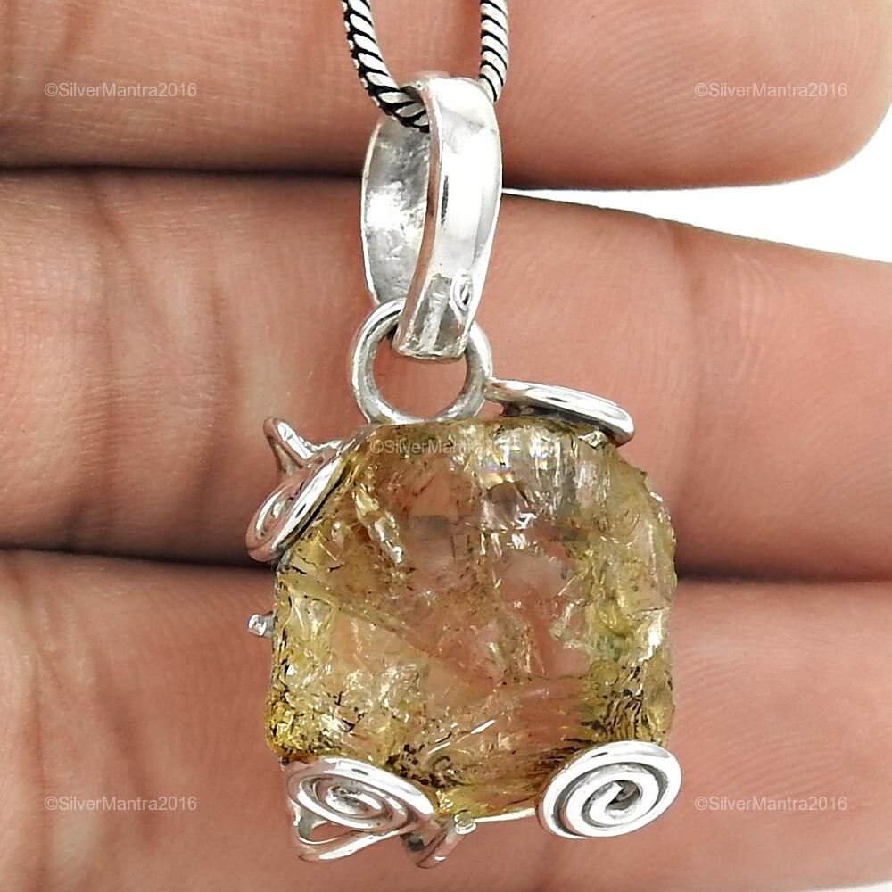 Mother's Day Citrine Cabochon Gem 925 Silver Pendant Jewelry-image