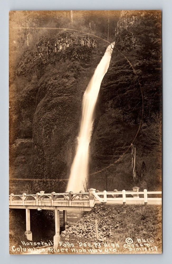Vintage RPPC Horsetail Falls Columbia River Highway Oregon Postcard  