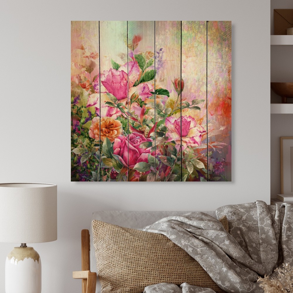 Designart 'Vintage Spring Garden Flowers XIII' Traditional Wood Wall Art -