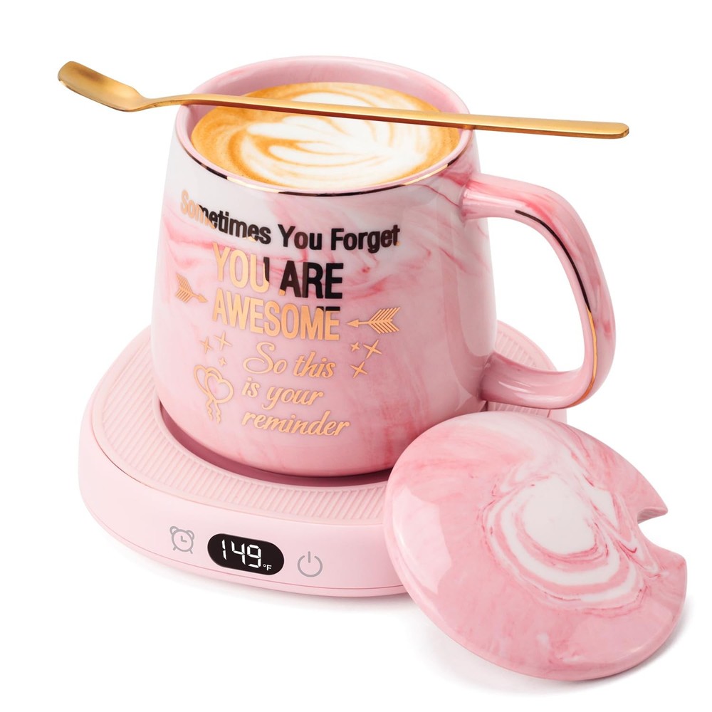Coffee Mug Warmer & You are Awesome Mug Set, Electric Cup Warmer for Desk Off...