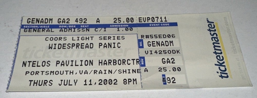 7/11/02 Widespread Panic Concert Band Ticket Stub Ntelos Pavilion Portsmouth WSP