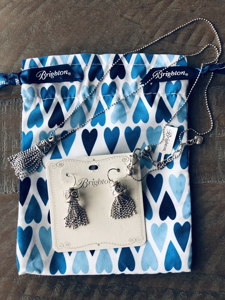 Brighton Meridian Zenith Silver Tassel Necklace and Earrings Set with Pouch NWT