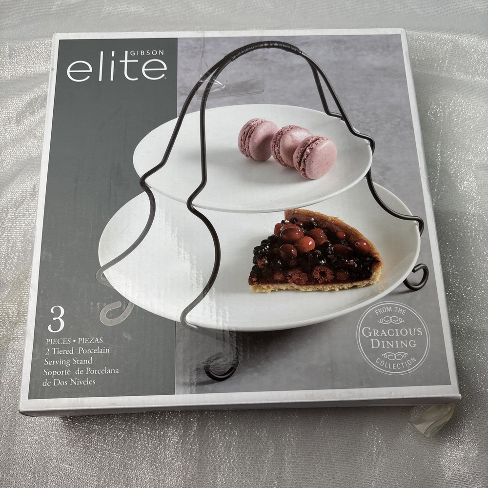 3 Piece Gibson Elite 2 Tiered Porcelain Serving Stand New