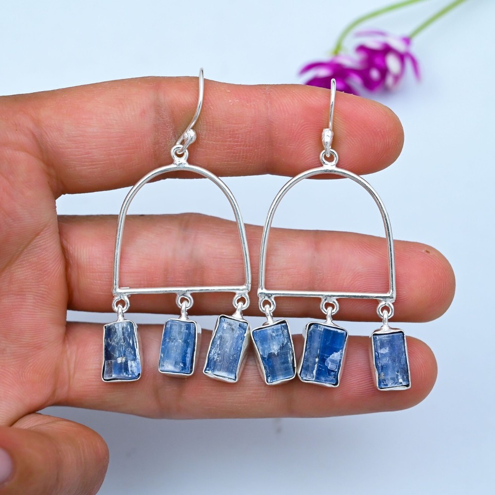 Natural Kyanite Gemstone Earrings 925 Sterling Silver Handmade Jewelry Gifts