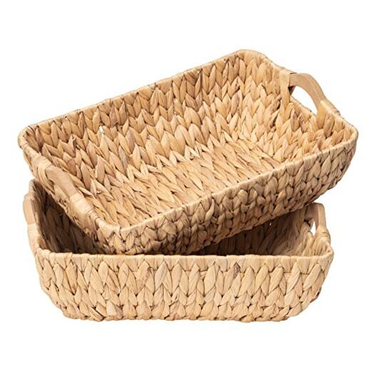 Natural Water Hyacinth Wicker Baskets with Handles for Home Storage and Décor