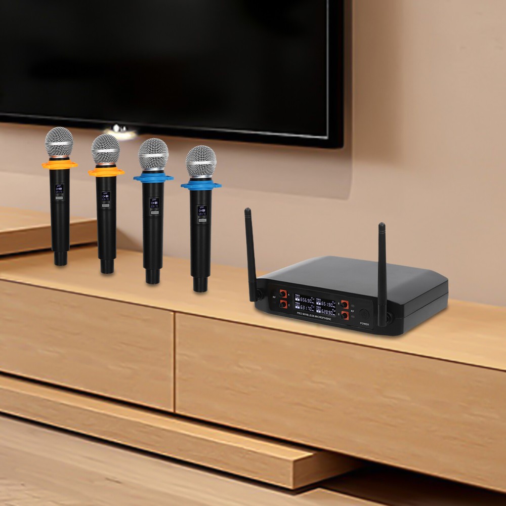 65ft Wireless Microphone System with 4 Handheld Mics Practical Receiver for Versatile Use