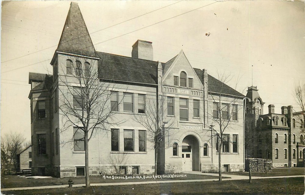 1912 Black River Falls Wisconsin High School Buildings RPPC Postcard 25-9430