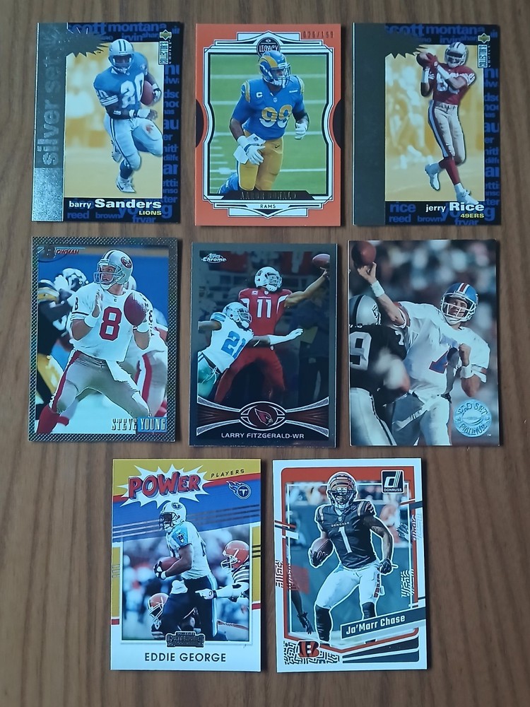 Lot of 8 - NFL Cards w INSERTS - JERRY RICE BARRY SANDERS JOHN ELWAY DONALD /199