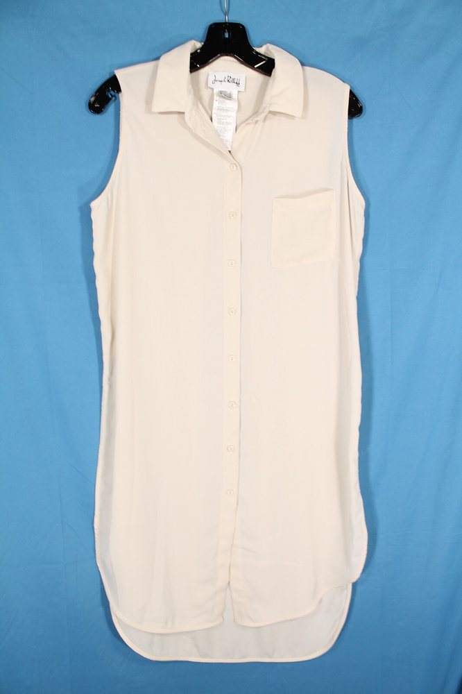 JOSEPH RIBKOFF Beige SLEEVELESS Button-Up HIGH SIDE SLITS Crepe TUNIC/BLOUSE 8