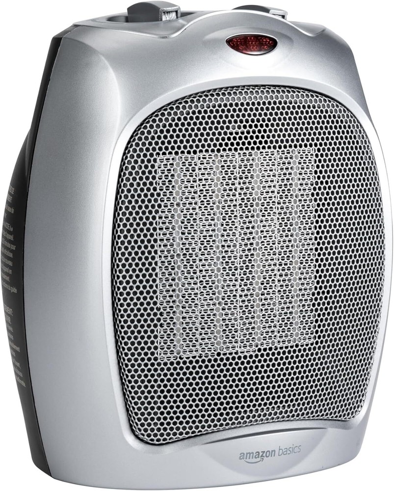 Amazon Basics Ceramic Space Heater, Portable Heater for Indoor Use, Silver