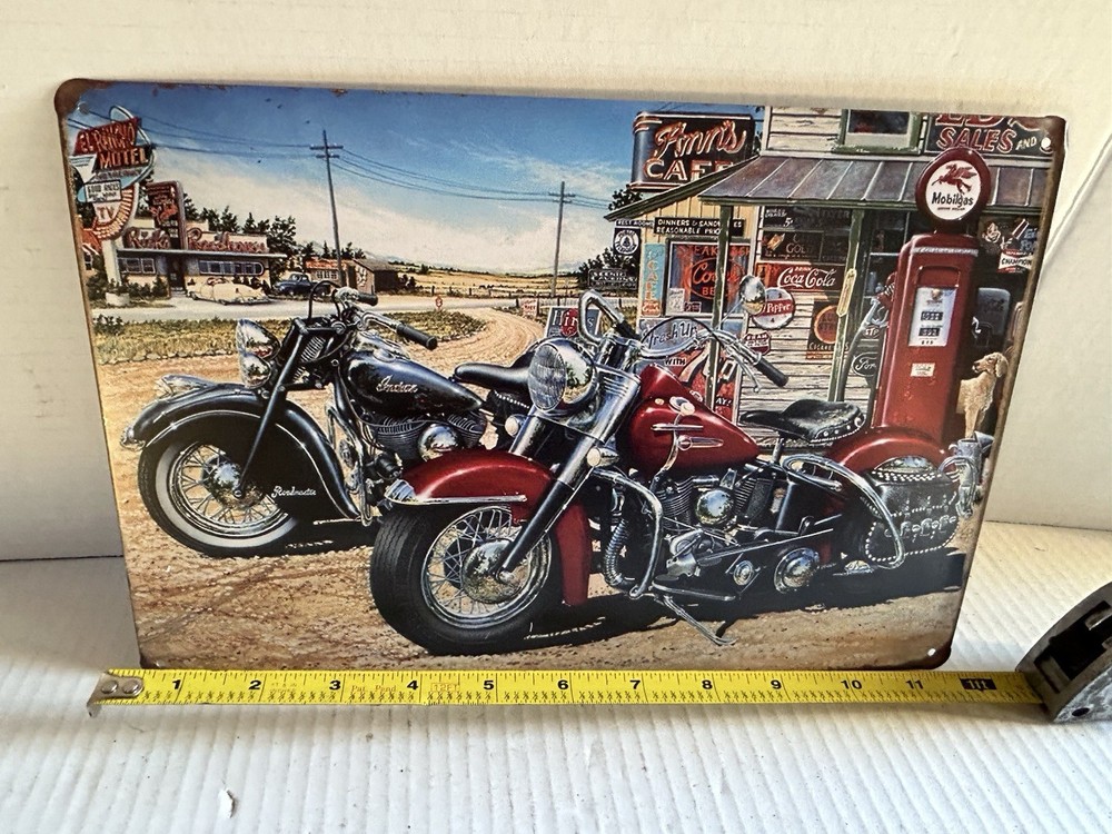 Vintage Route 66 Motorcycle Gas Station Tin Metal Sign 8x12 Inches