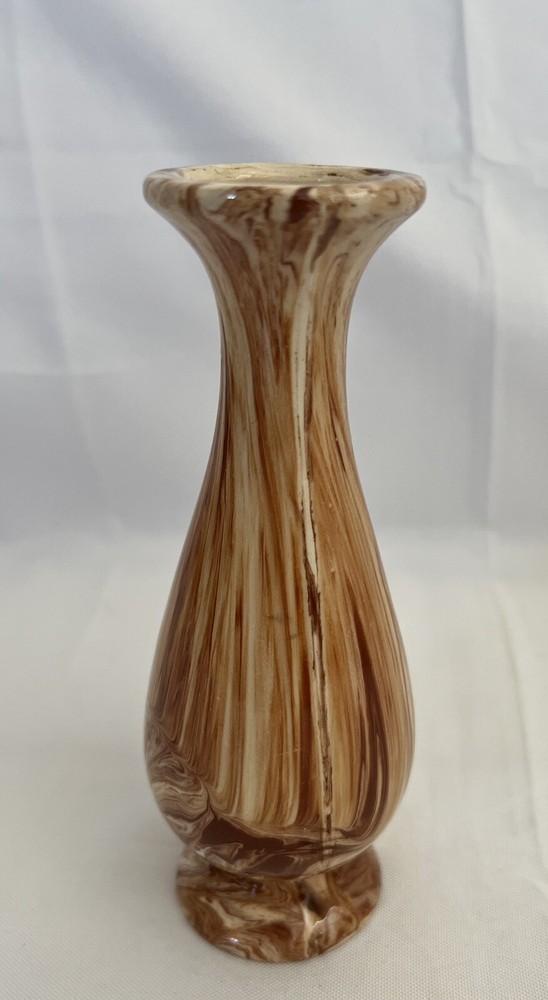 Alaska Native Handmade 6 Inch Clay Bud Vase Signed Tan Brown Swirl Ceramic Pottery Vintage