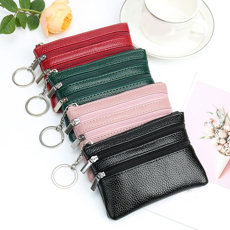 Women's Leather Wallet Clutch with Double Zipper Key Case & Card Holder