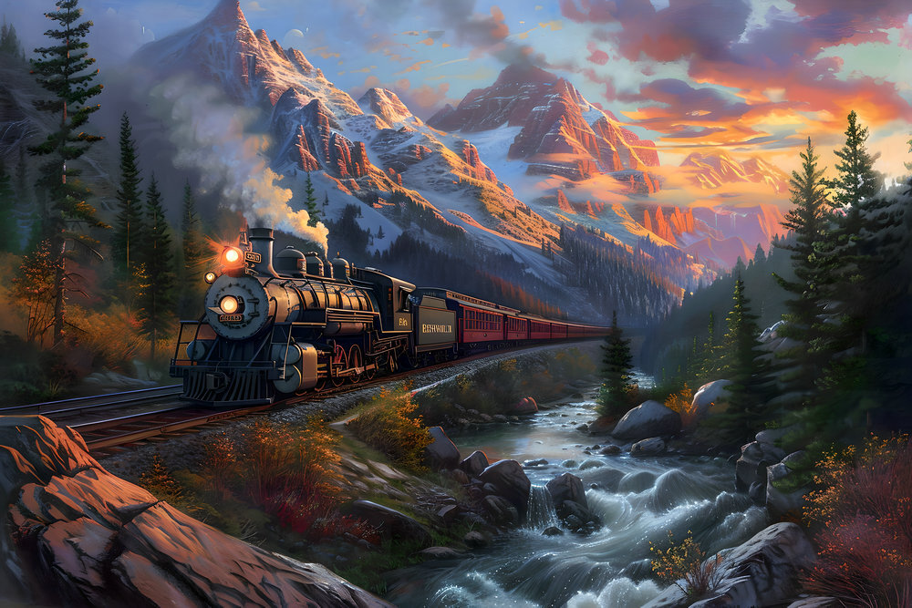 Train Vintage Landscape Canvas Art -Home Decor Wall Art Print Poster Painting
