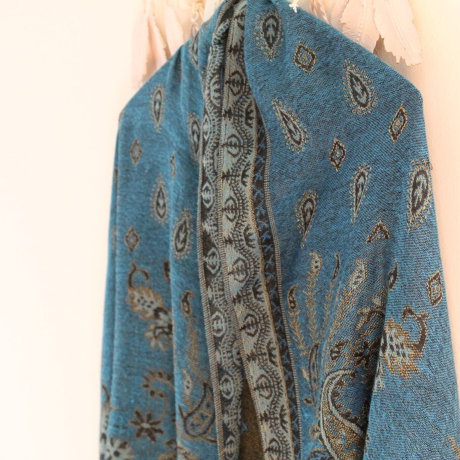 Luxury Paisley Pashmina Silk Cashmere Shawl Scarf with Fringe 68x26
