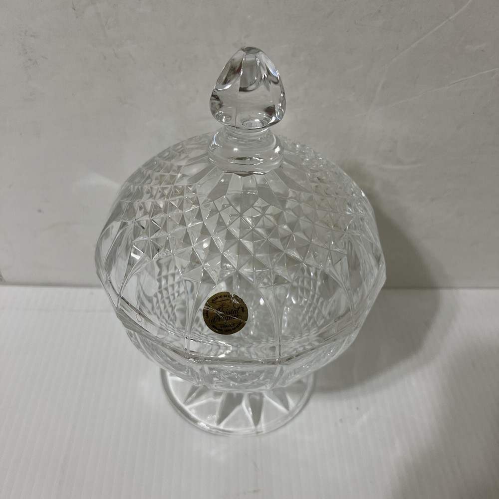 Vintage Cristal D'Arques France Lead Crystal Pedestal Candy Dish with Lid  